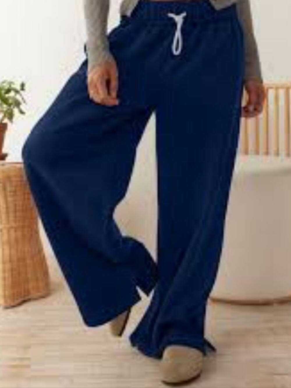 Pajama bottoms navy blue winter warm & fuzzy med stretch waist
